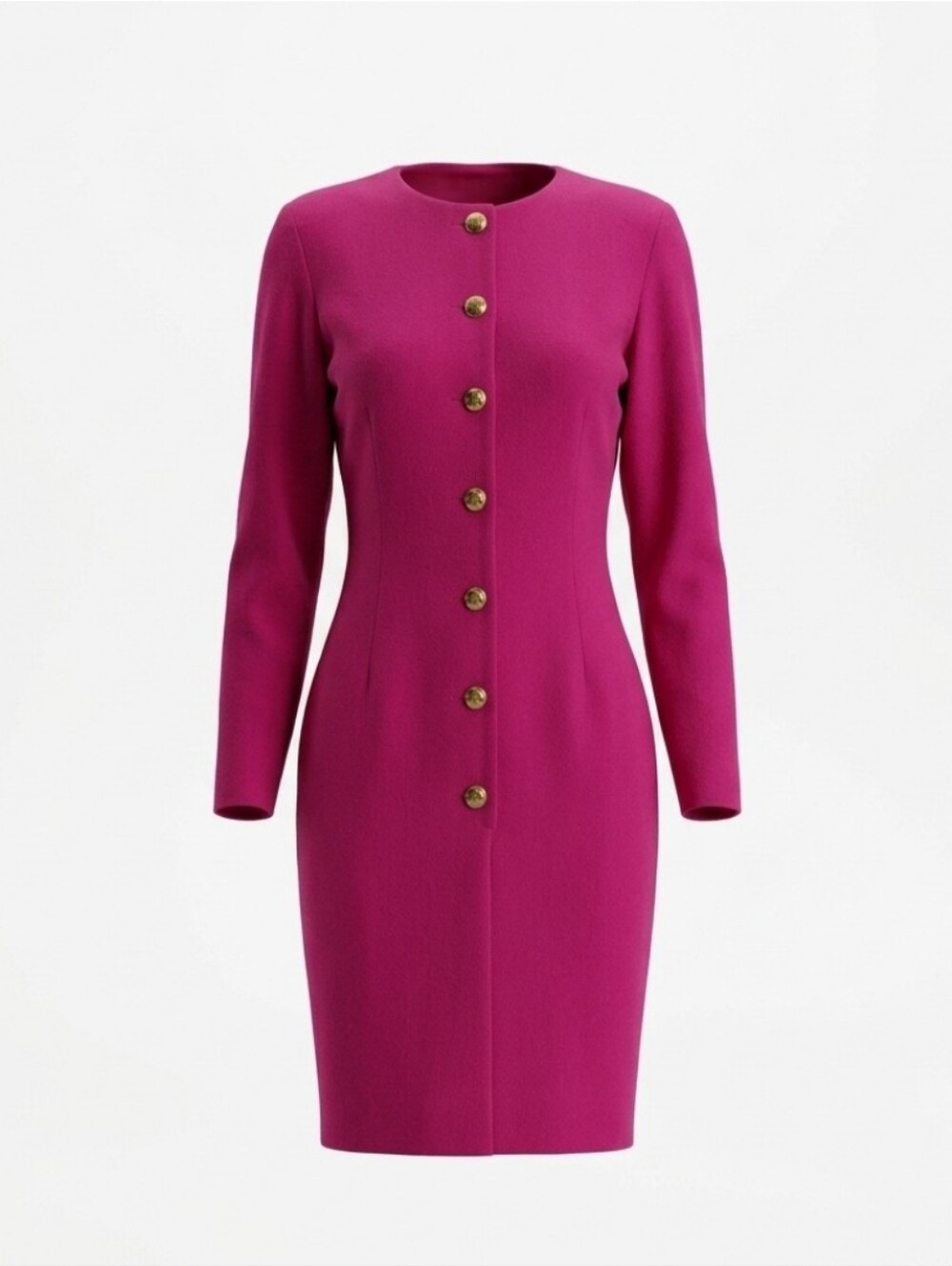 Vintage Anne Klein Fuchsia Pink Wool & Silk Dress - Gold Button P6